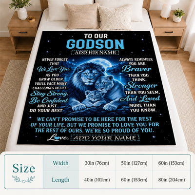 Personalized To Our Godson Gift Blanket From Godmother Godfather Lion Love Letter Graduation Gift Godson Birthday Gifts Christmas Custom Fleece Blanket | siriusteestore