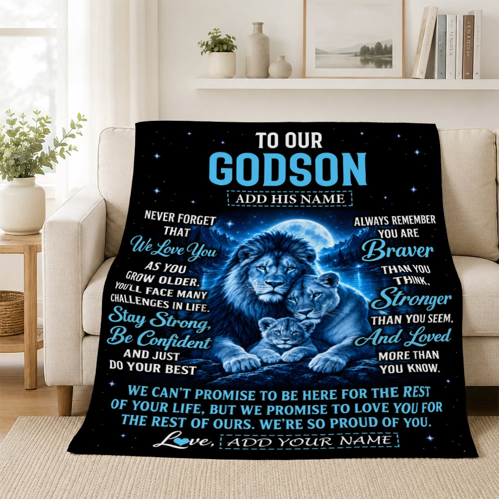 Personalized To Our Godson Gift Blanket From Godmother Godfather Lion Love Letter Graduation Gift Godson Birthday Gifts Christmas Custom Fleece Blanket | siriusteestore