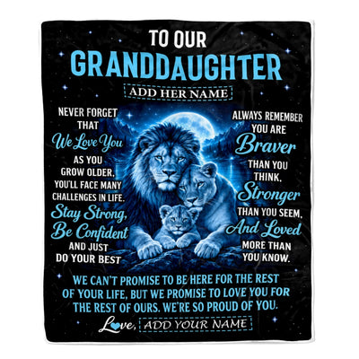 Personalized To Our Granddaughter Gift Blanket From Grandma Grandpa Lion Love Letter Graduation Gift Granddaughter Birthday Gifts Christmas Fleece Blanket | siriusteestore