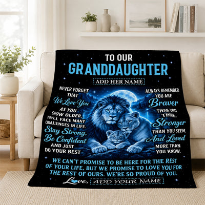 Personalized To Our Granddaughter Gift Blanket From Grandma Grandpa Lion Love Letter Graduation Gift Granddaughter Birthday Gifts Christmas Fleece Blanket | siriusteestore