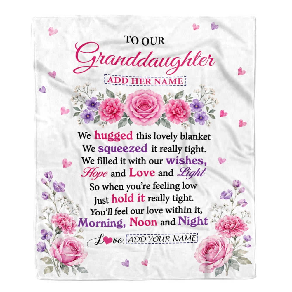 Personalized To Our Granddaughter Gifts Blanket From Grandma Grandpa Floral Purple Pink Lovely Message Birthday Gift For Granddaughter Christmas Fleece Blanket | siriusteestore