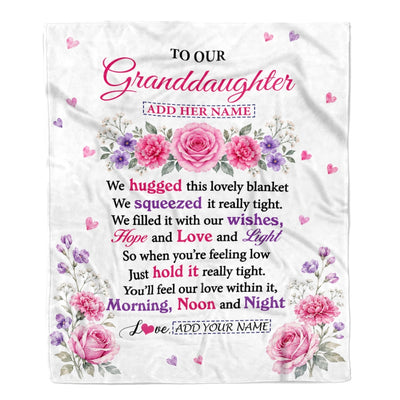 Personalized To Our Granddaughter Gifts Blanket From Grandma Grandpa Floral Purple Pink Lovely Message Birthday Gift For Granddaughter Christmas Fleece Blanket | siriusteestore