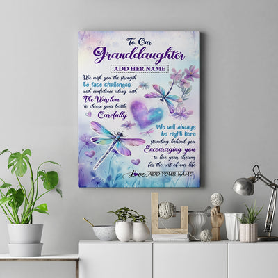Personalized To Our Granddaughter Gifts From Grandma Grandpa Always Be Right Here Dragonfly Birthday Gifts For Granddaughter Christmas Custom Wall Art Framed Canvas | siriusteestore