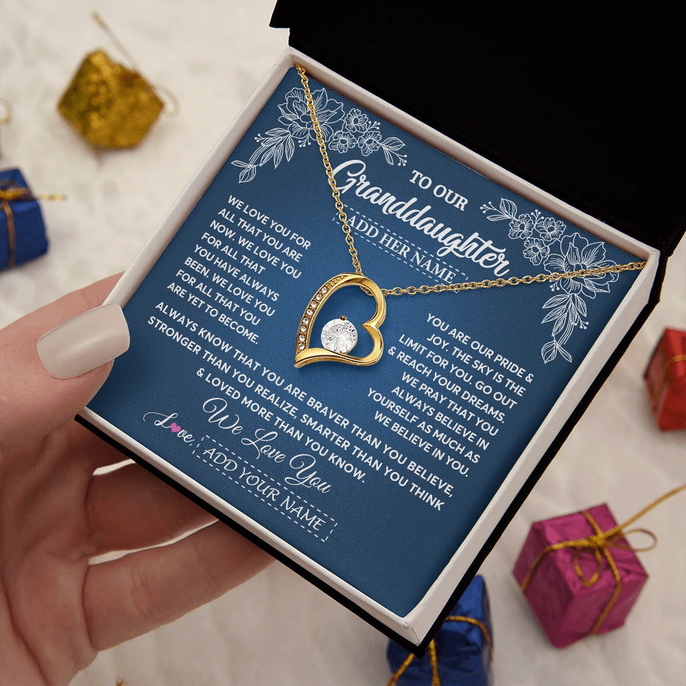 Forever Love Necklace 18K Yellow Gold Finish | 2 | Personalized To Our Granddaughter Gifts From Grandma Grandpa Necklace We Love You Jewelry Gift Granddaughter Birthday Christmas Custom Gift Box Message Card | https://siriusteestore.