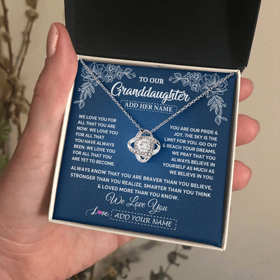 Love Knot Necklace 14K White Gold Finish | 2 | Personalized To Our Granddaughter Gifts From Grandma Grandpa Necklace We Love You Jewelry Gift Granddaughter Birthday Christmas Custom Gift Box Message Card | https://siriusteestore.