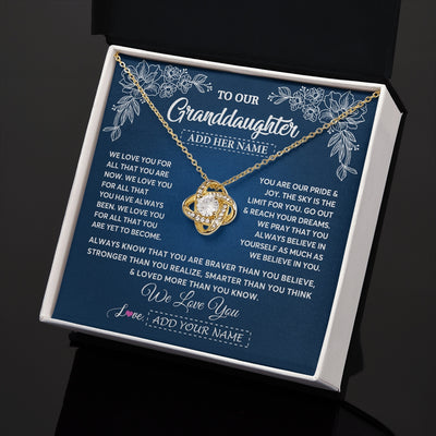 Love Knot Necklace 18K Yellow Gold Finish | 2 | Personalized To Our Granddaughter Gifts From Grandma Grandpa Necklace We Love You Jewelry Gift Granddaughter Birthday Christmas Custom Gift Box Message Card | https://siriusteestore.