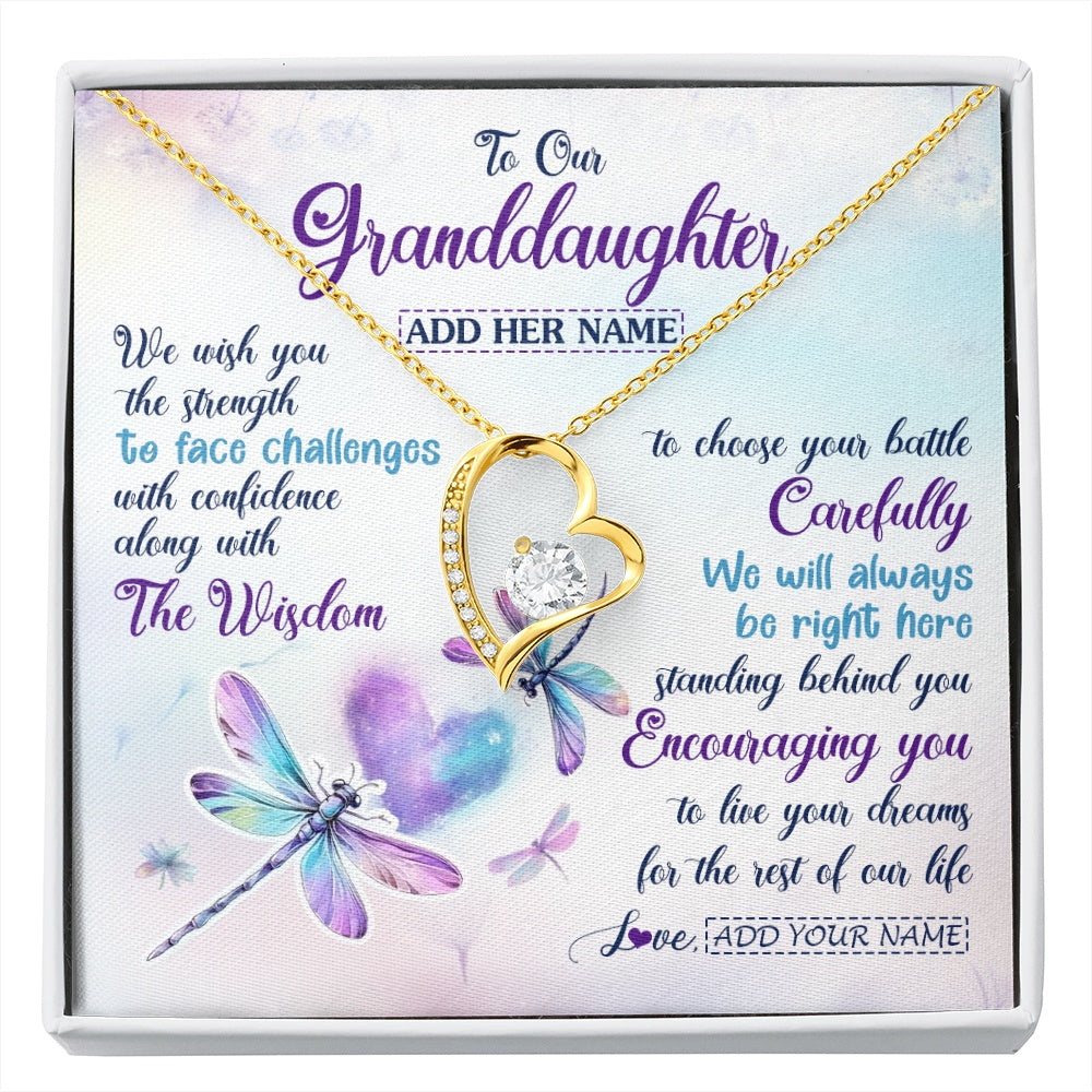 Forever Love Necklace 18K Yellow Gold Finish | 1 | Personalized To Our Granddaughter Gifts Necklace From Grandma Grandpa Always Be Right Here Dragonfly Birthday For Granddaughter Christmas Gift Box Message Card | https://siriusteestore.