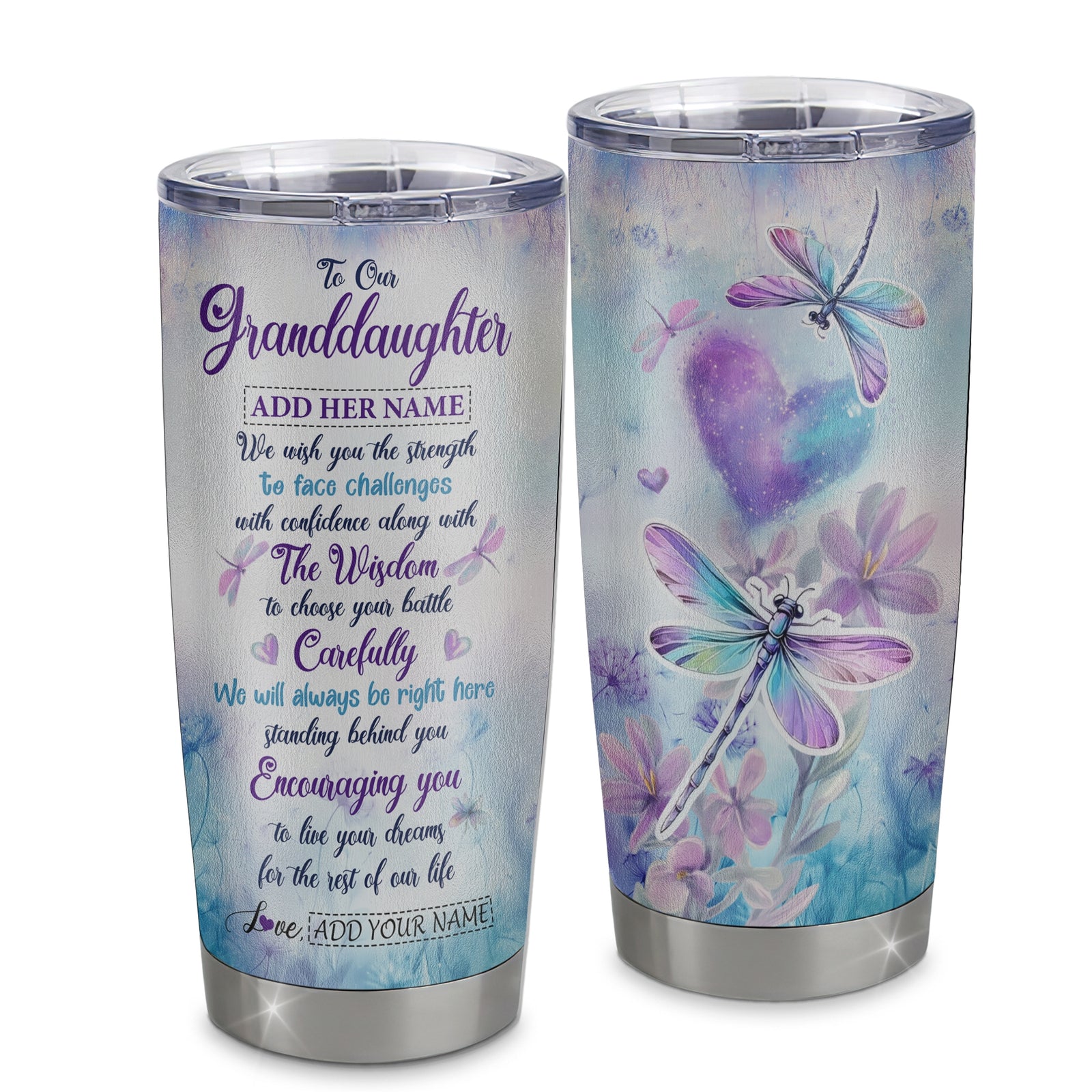 Personalized To Our Granddaughter Gifts Tumbler From Grandma Grandpa Always Be Right Here Dragonfly Birthday Gifts Granddaughter Christmas Stainless Steel Insulated Mug | siriusteestore