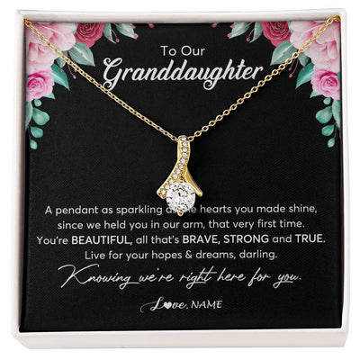 Alluring Beauty Necklace 18K Yellow Gold Finish | Personalized To Our Granddaughter Necklace From Aunt Uncle You're Beautiful Granddaughter Jewelry Pendant Birthday Christmas Customized Gift Box Message Card | siriusteestore