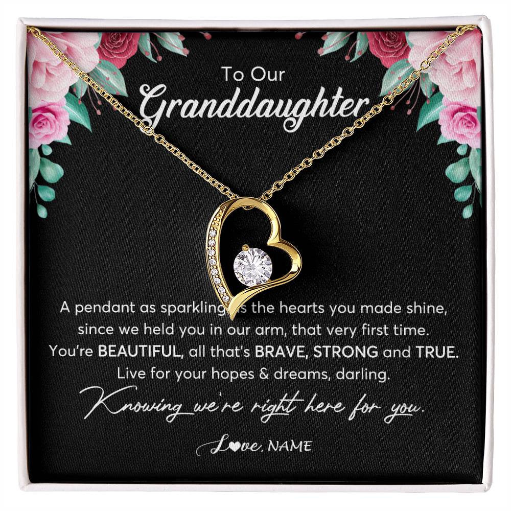 Forever Love Necklace 18K Yellow Gold Finish | Personalized To Our Granddaughter Necklace From Aunt Uncle You're Beautiful Granddaughter Jewelry Pendant Birthday Christmas Customized Gift Box Message Card | siriusteestore