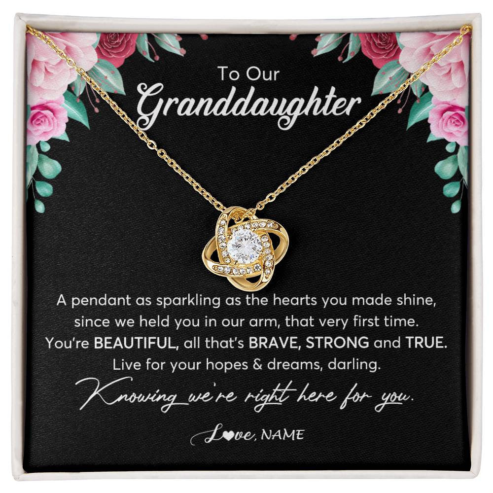Love Knot Necklace 18K Yellow Gold Finish | Personalized To Our Granddaughter Necklace From Aunt Uncle You're Beautiful Granddaughter Jewelry Pendant Birthday Christmas Customized Gift Box Message Card | siriusteestore