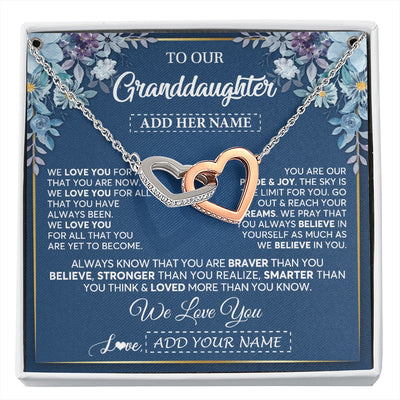 Interlocking Hearts Necklace Stainless Steel & Rose Gold Finish | 1 | Personalized To Our Granddaughter Necklace Gift From Granparents We Love You Granddaughter Birthday Gift Graduation Christmas Custom Gift Box Message Card | siriusteestore.myshopify