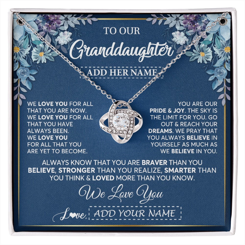 Love Knot Necklace 14K White Gold Finish | 1 | Personalized To Our Granddaughter Necklace Gift From Granparents We Love You Granddaughter Birthday Gift Graduation Christmas Custom Gift Box Message Card | siriusteestore.myshopify