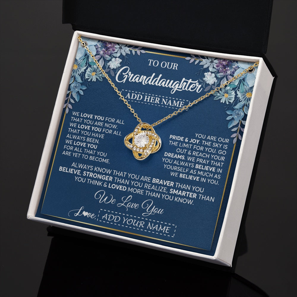Love Knot Necklace 18K Yellow Gold Finish | 2 | Personalized To Our Granddaughter Necklace Gift From Granparents We Love You Granddaughter Birthday Gift Graduation Christmas Custom Gift Box Message Card | siriusteestore.myshopify