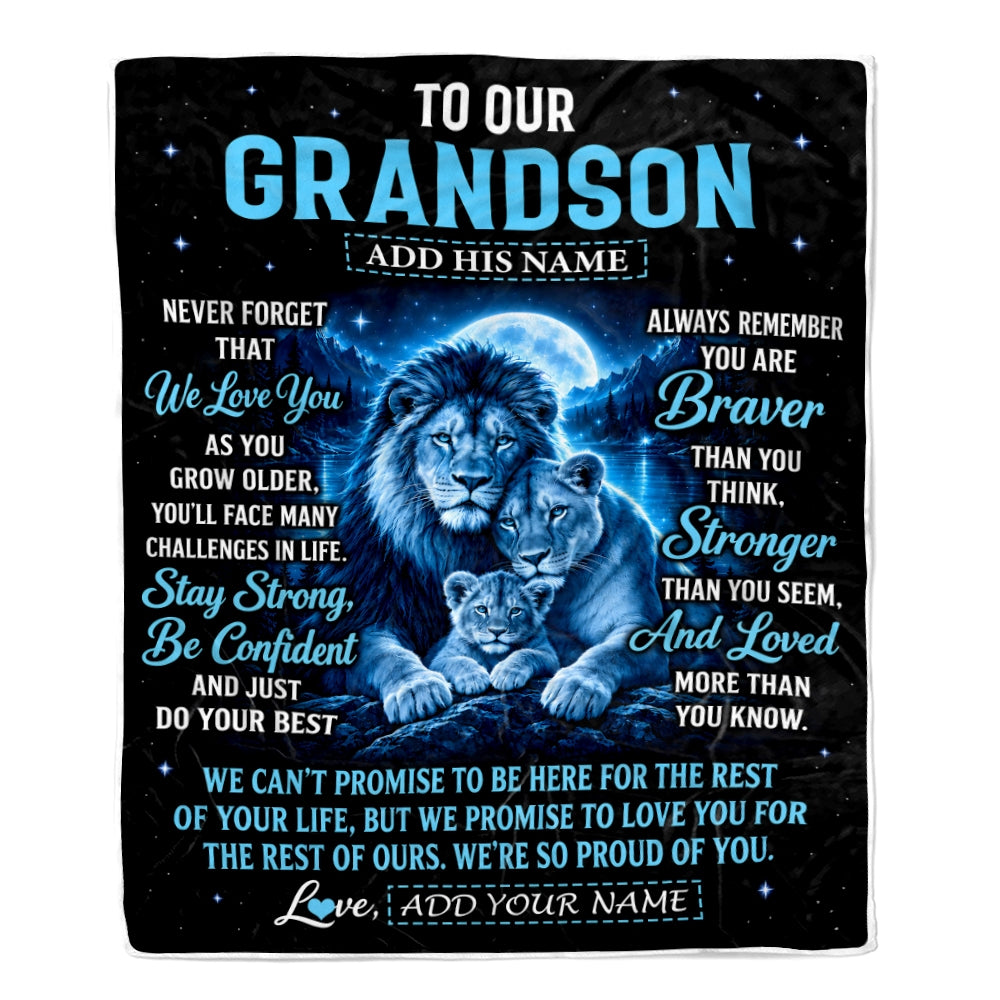 Personalized To Our Grandson Gift Blanket From Grandma Grandpa Lion Love Letter Graduation Gift Grandson Birthday Gifts Christmas Custom Fleece Blanket | siriusteestore