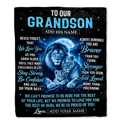 Personalized To Our Grandson Gift Blanket From Grandma Grandpa Lion Love Letter Graduation Gift Grandson Birthday Gifts Christmas Custom Fleece Blanket | siriusteestore