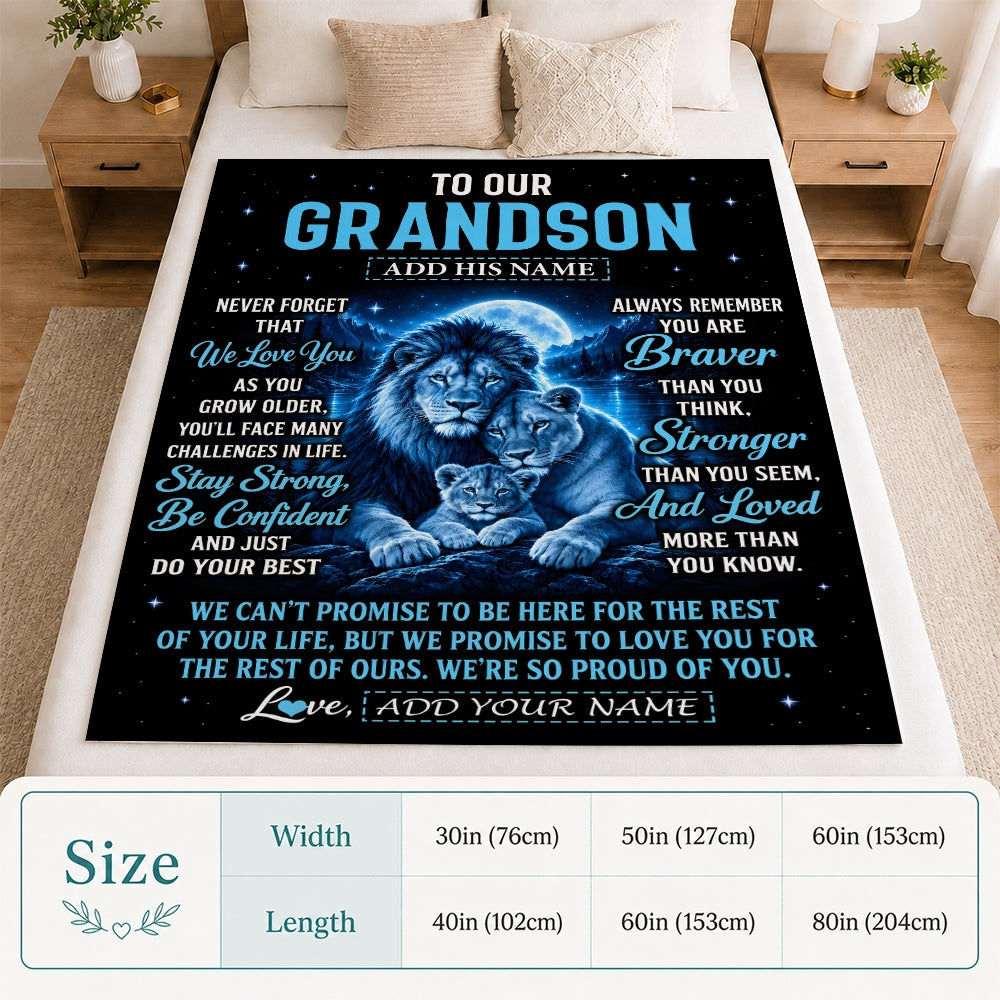 Personalized To Our Grandson Gift Blanket From Grandma Grandpa Lion Love Letter Graduation Gift Grandson Birthday Gifts Christmas Custom Fleece Blanket | siriusteestore