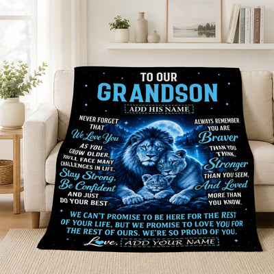 Personalized To Our Grandson Gift Blanket From Grandma Grandpa Lion Love Letter Graduation Gift Grandson Birthday Gifts Christmas Custom Fleece Blanket | siriusteestore