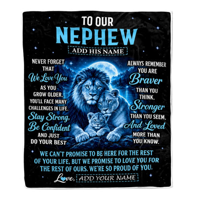 Personalized To Our Nephew Gift Blanket From Aunt Uncle Lion Love Letter Graduation Gift Nephew Birthday Gifts Christmas Custom Fleece Throw Blanket | siriusteestore