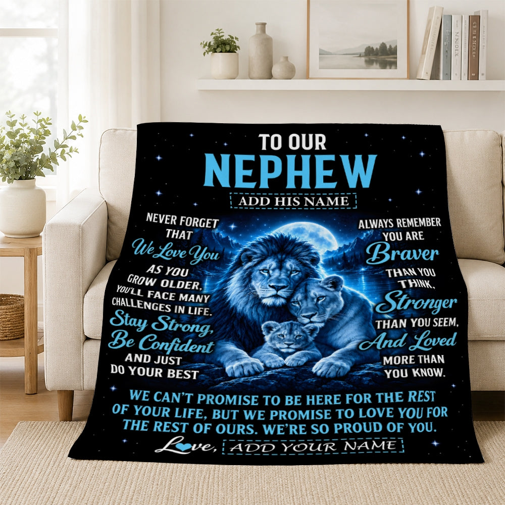 Personalized To Our Nephew Gift Blanket From Aunt Uncle Lion Love Letter Graduation Gift Nephew Birthday Gifts Christmas Custom Fleece Throw Blanket | siriusteestore
