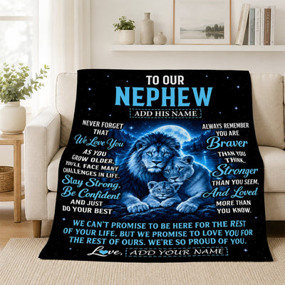 Personalized To Our Nephew Gift Blanket From Aunt Uncle Lion Love Letter Graduation Gift Nephew Birthday Gifts Christmas Custom Fleece Throw Blanket | siriusteestore