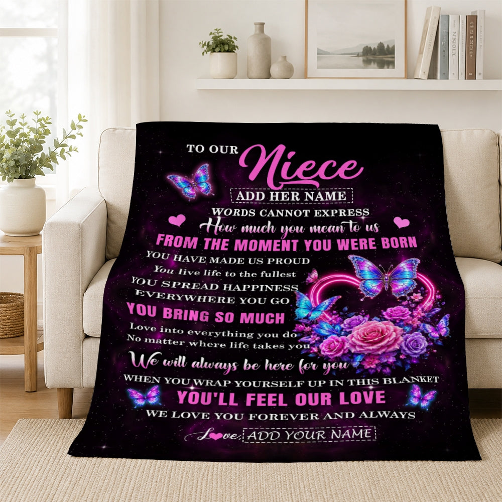 Personalized To Our Niece Blanket Sentimental Gift From Aunt Uncle Words Of Love For Niece Birthday Christmas Graduation Gifts Custom Fleece Throw Blanket Shirt & Hoodie | siriusteestore