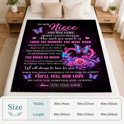 Personalized To Our Niece Blanket Sentimental Gift From Aunt Uncle Words Of Love For Niece Birthday Christmas Graduation Gifts Custom Fleece Throw Blanket Shirt & Hoodie | siriusteestore