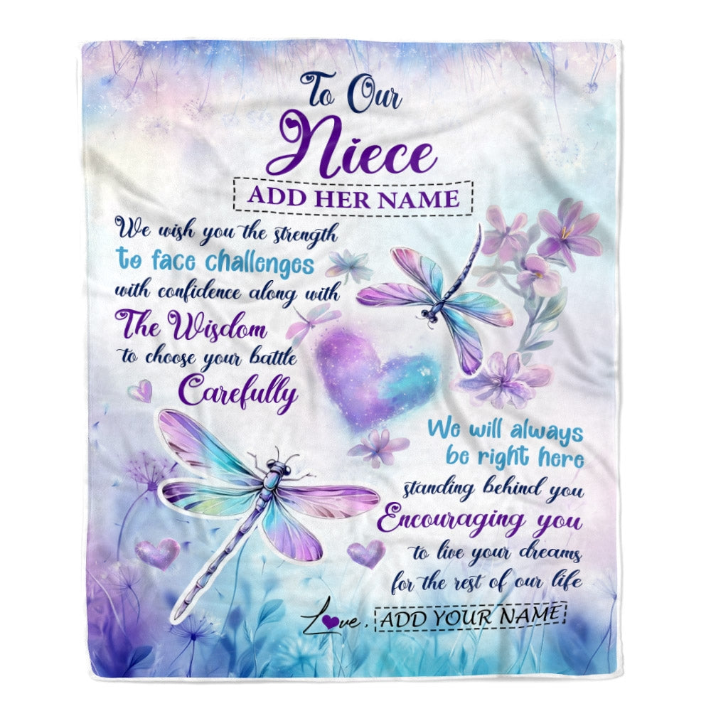 Personalized To Our Niece Gifts Blanket From Aunt Uncle Always Be Right Here Dragonfly Birthday Gifts For Niece Christmas Anniversary Custom Fleece Blanket | siriusteestore