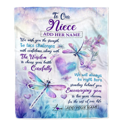 Personalized To Our Niece Gifts Blanket From Aunt Uncle Always Be Right Here Dragonfly Birthday Gifts For Niece Christmas Anniversary Custom Fleece Blanket | siriusteestore