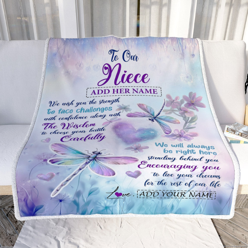 Personalized To Our Niece Gifts Blanket From Aunt Uncle Always Be Right Here Dragonfly Birthday Gifts For Niece Christmas Anniversary Custom Fleece Blanket | siriusteestore
