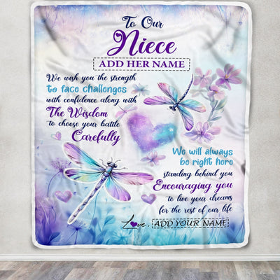 Personalized To Our Niece Gifts Blanket From Aunt Uncle Always Be Right Here Dragonfly Birthday Gifts For Niece Christmas Anniversary Custom Fleece Blanket | siriusteestore