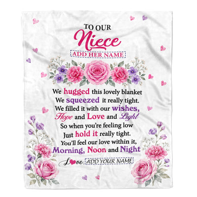 Personalized To Our Niece Gifts Blanket From Aunt Uncle Floral Purple Pink Lovely Message Birthday Gift For Niece Christmas Graduation Custom Fleece Blanket | siriusteestore