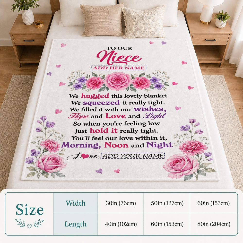 Personalized To Our Niece Gifts Blanket From Aunt Uncle Floral Purple Pink Lovely Message Birthday Gift For Niece Christmas Graduation Custom Fleece Blanket | siriusteestore