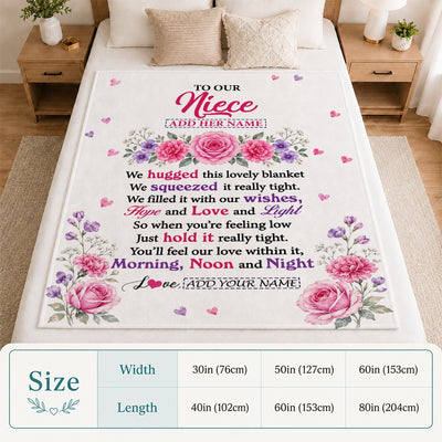 Personalized To Our Niece Gifts Blanket From Aunt Uncle Floral Purple Pink Lovely Message Birthday Gift For Niece Christmas Graduation Custom Fleece Blanket | siriusteestore