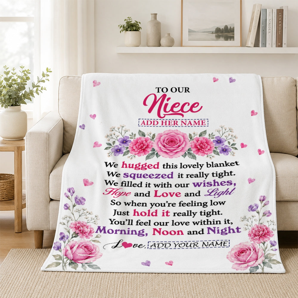 Personalized To Our Niece Gifts Blanket From Aunt Uncle Floral Purple Pink Lovely Message Birthday Gift For Niece Christmas Graduation Custom Fleece Blanket | siriusteestore