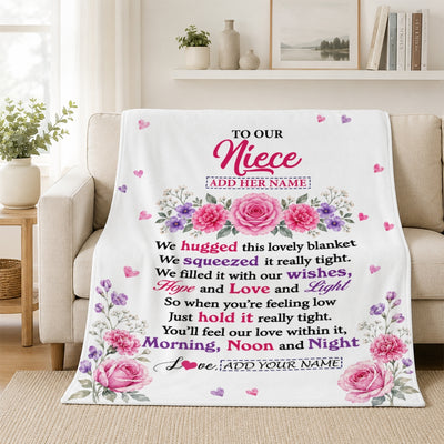 Personalized To Our Niece Gifts Blanket From Aunt Uncle Floral Purple Pink Lovely Message Birthday Gift For Niece Christmas Graduation Custom Fleece Blanket | siriusteestore