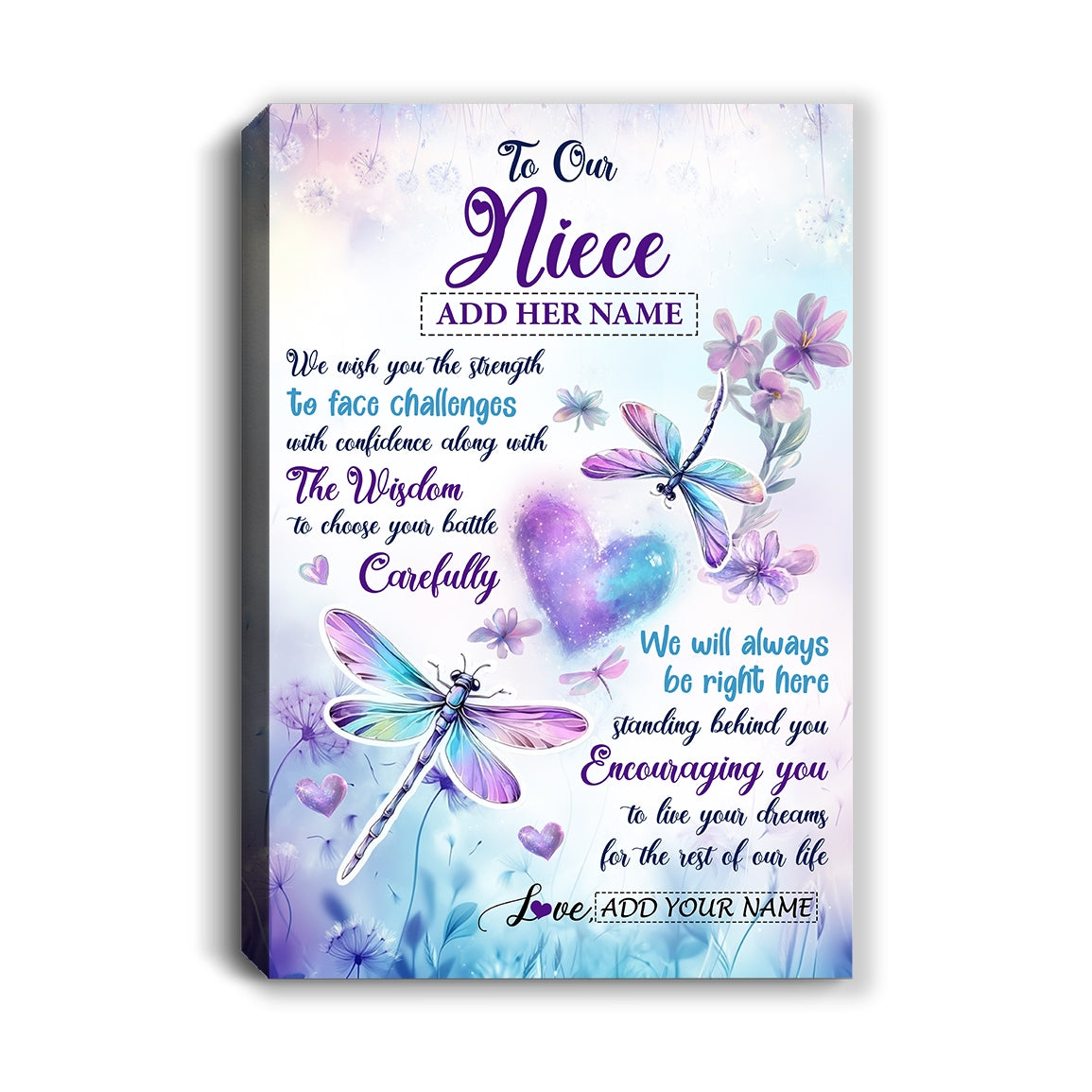 Personalized To Our Niece Gifts From Aunt Uncle Always Be Right Here Dragonfly Birthday Gifts For Niece Christmas Graduation Custom Wall Decor Wall Art Framed Canvas | siriusteestore