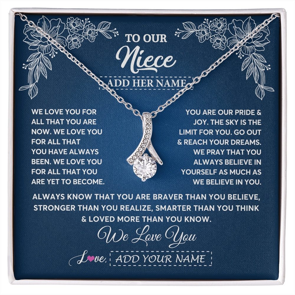 Alluring Beauty Necklace 14K White Gold Finish | 1 | Personalized To Our Niece Gifts From Aunt Uncle Necklace We Love You Jewelry Present Gift Niece Birthday Graduation Christmas Custom Gift Box Message Card | https://siriusteestore.