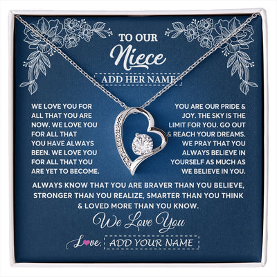 Forever Love Necklace 14K White Gold Finish | 1 | Personalized To Our Niece Gifts From Aunt Uncle Necklace We Love You Jewelry Present Gift Niece Birthday Graduation Christmas Custom Gift Box Message Card | https://siriusteestore.
