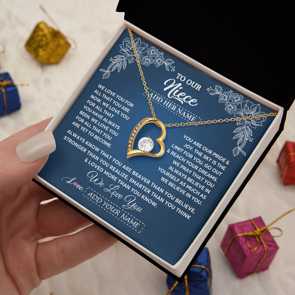 Forever Love Necklace 18K Yellow Gold Finish | 2 | Personalized To Our Niece Gifts From Aunt Uncle Necklace We Love You Jewelry Present Gift Niece Birthday Graduation Christmas Custom Gift Box Message Card | https://siriusteestore.