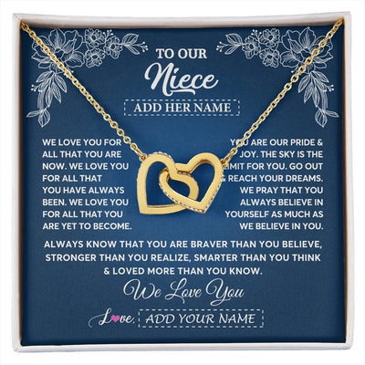 Interlocking Hearts Necklace 18K Yellow Gold Finish | 1 | Personalized To Our Niece Gifts From Aunt Uncle Necklace We Love You Jewelry Present Gift Niece Birthday Graduation Christmas Custom Gift Box Message Card | https://siriusteestore.