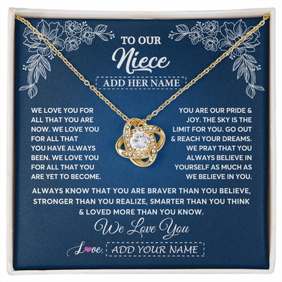 Love Knot Necklace 18K Yellow Gold Finish | 1 | Personalized To Our Niece Gifts From Aunt Uncle Necklace We Love You Jewelry Present Gift Niece Birthday Graduation Christmas Custom Gift Box Message Card | https://siriusteestore.