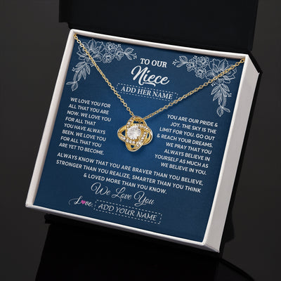Love Knot Necklace 18K Yellow Gold Finish | 2 | Personalized To Our Niece Gifts From Aunt Uncle Necklace We Love You Jewelry Present Gift Niece Birthday Graduation Christmas Custom Gift Box Message Card | https://siriusteestore.