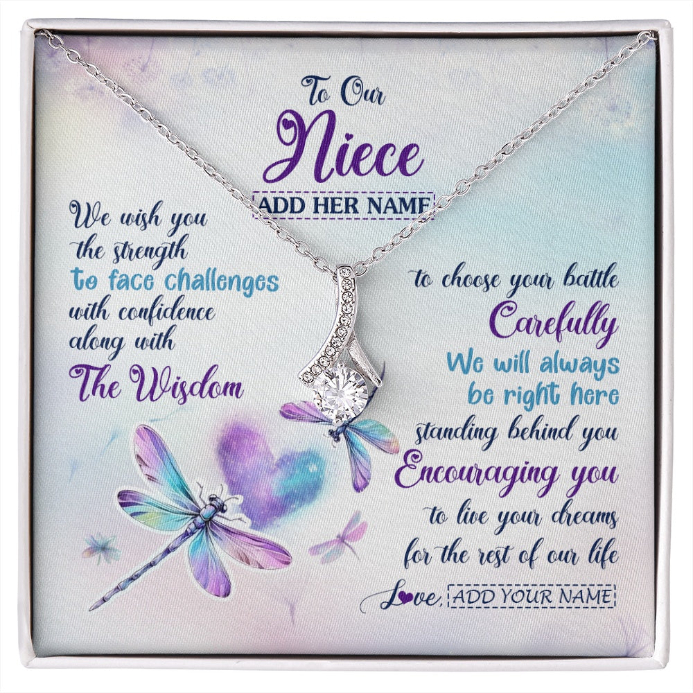 Alluring Beauty Necklace 14K White Gold Finish | 1 | Personalized To Our Niece Gifts Necklace From Aunt Uncle Always Be Right Here Dragonfly Birthday For Niece Christmas Custom Jewelry Gift Box Message Card | https://siriusteestore.