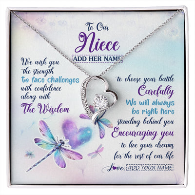Forever Love Necklace 14K White Gold Finish | 1 | Personalized To Our Niece Gifts Necklace From Aunt Uncle Always Be Right Here Dragonfly Birthday For Niece Christmas Custom Jewelry Gift Box Message Card | https://siriusteestore.