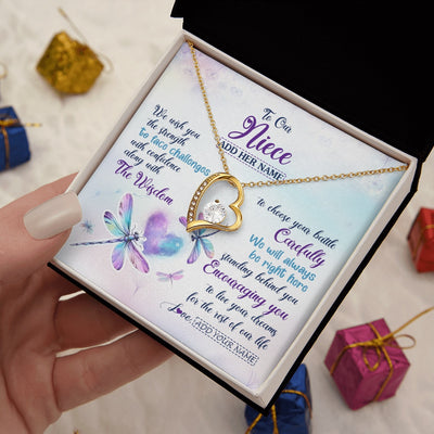 Forever Love Necklace 18K Yellow Gold Finish | 2 | Personalized To Our Niece Gifts Necklace From Aunt Uncle Always Be Right Here Dragonfly Birthday For Niece Christmas Custom Jewelry Gift Box Message Card | https://siriusteestore.