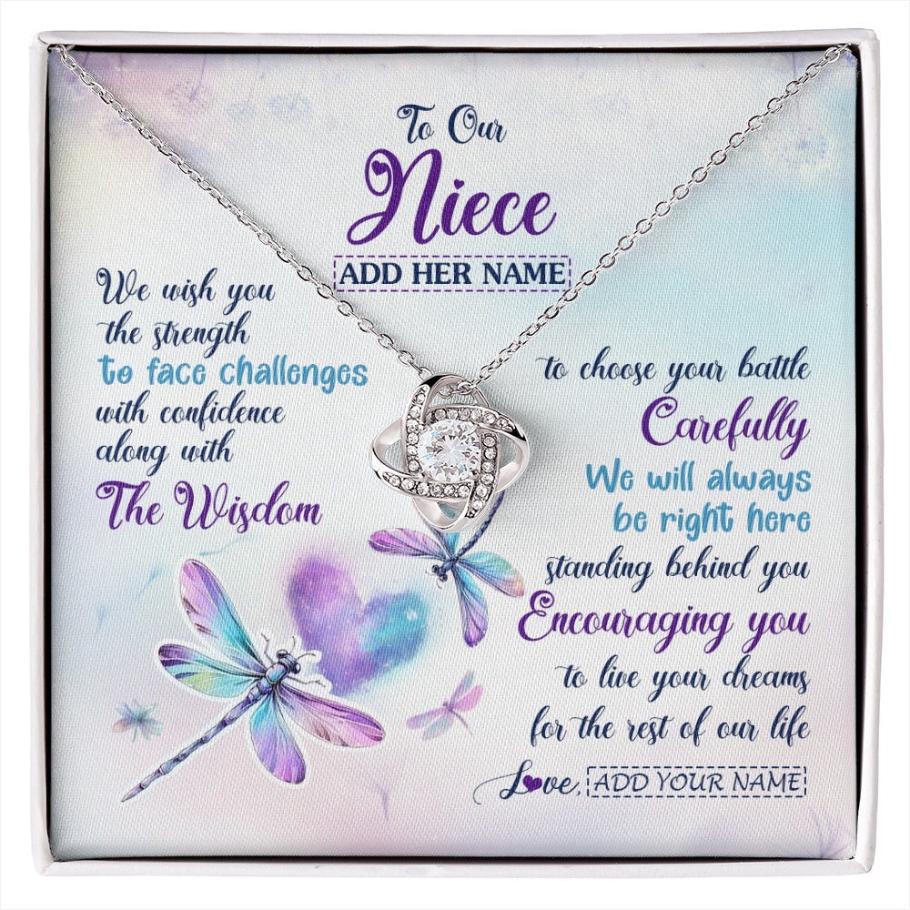 Love Knot Necklace 14K White Gold Finish | 1 | Personalized To Our Niece Gifts Necklace From Aunt Uncle Always Be Right Here Dragonfly Birthday For Niece Christmas Custom Jewelry Gift Box Message Card | https://siriusteestore.