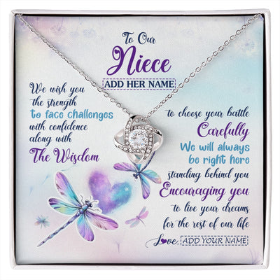 Love Knot Necklace 14K White Gold Finish | 1 | Personalized To Our Niece Gifts Necklace From Aunt Uncle Always Be Right Here Dragonfly Birthday For Niece Christmas Custom Jewelry Gift Box Message Card | https://siriusteestore.