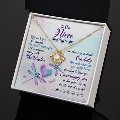 Love Knot Necklace 18K Yellow Gold Finish | 2 | Personalized To Our Niece Gifts Necklace From Aunt Uncle Always Be Right Here Dragonfly Birthday For Niece Christmas Custom Jewelry Gift Box Message Card | https://siriusteestore.