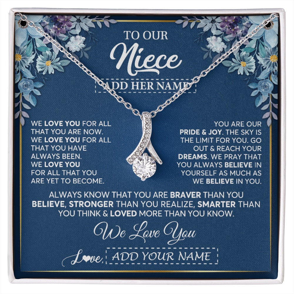 Alluring Beauty Necklace 14K White Gold Finish | 1 | Personalized To Our Niece Necklace Gift From Uncle Aunt We Love You Niece Birthday Gift Graduation Christmas Pendant Custom Gift Box Message Card | siriusteestore.myshopify